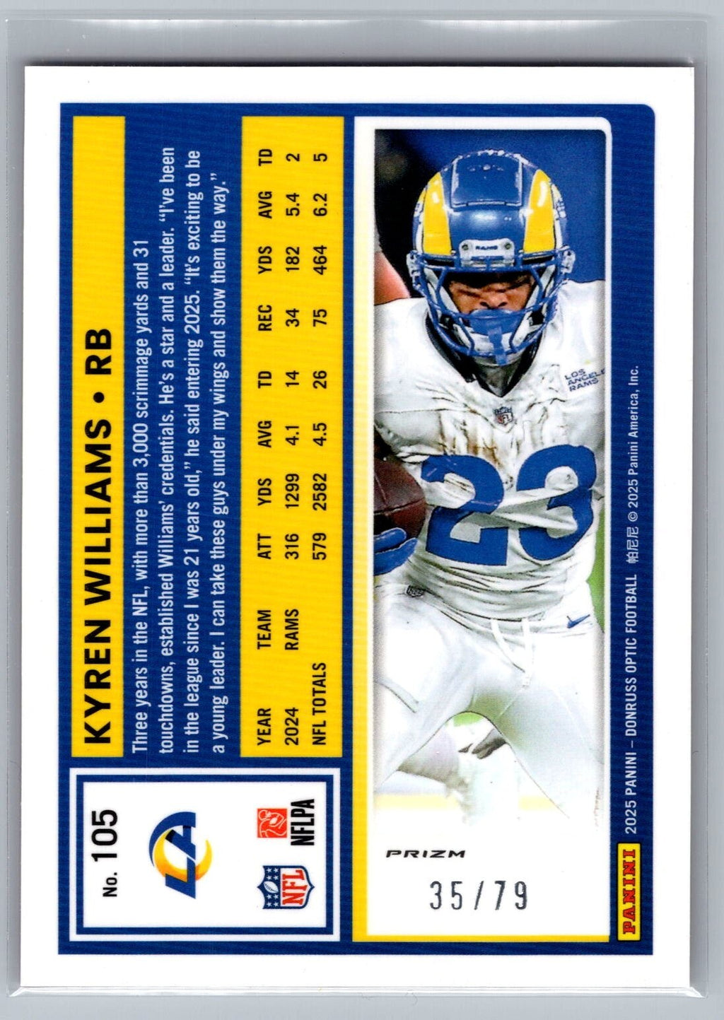 2025 Donruss Optic #105 Kyren Williams Orange Scope 35/79