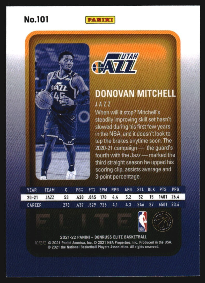 2021-22 Elite Orange #101 Donovan Mitchell - NM
