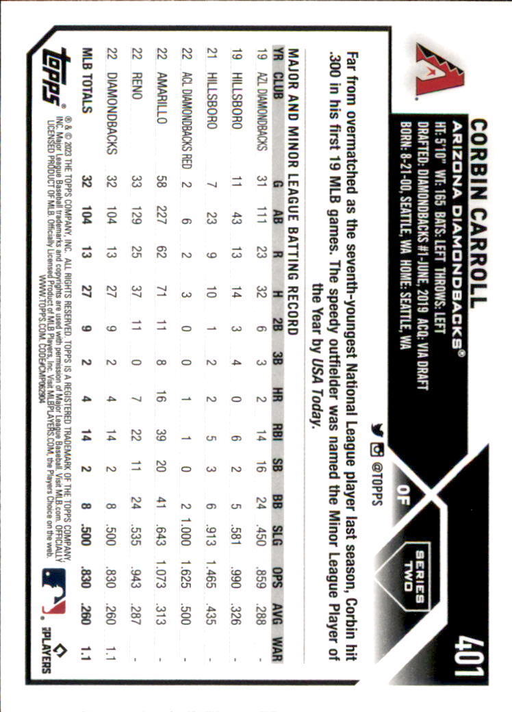 2023 Topps #401 Corbin Carroll RC - NM