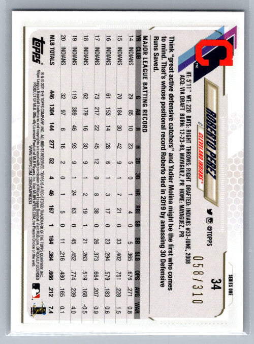 2021 Topps Factory Set Foilboard #34 Roberto Perez 58/310 - NM
