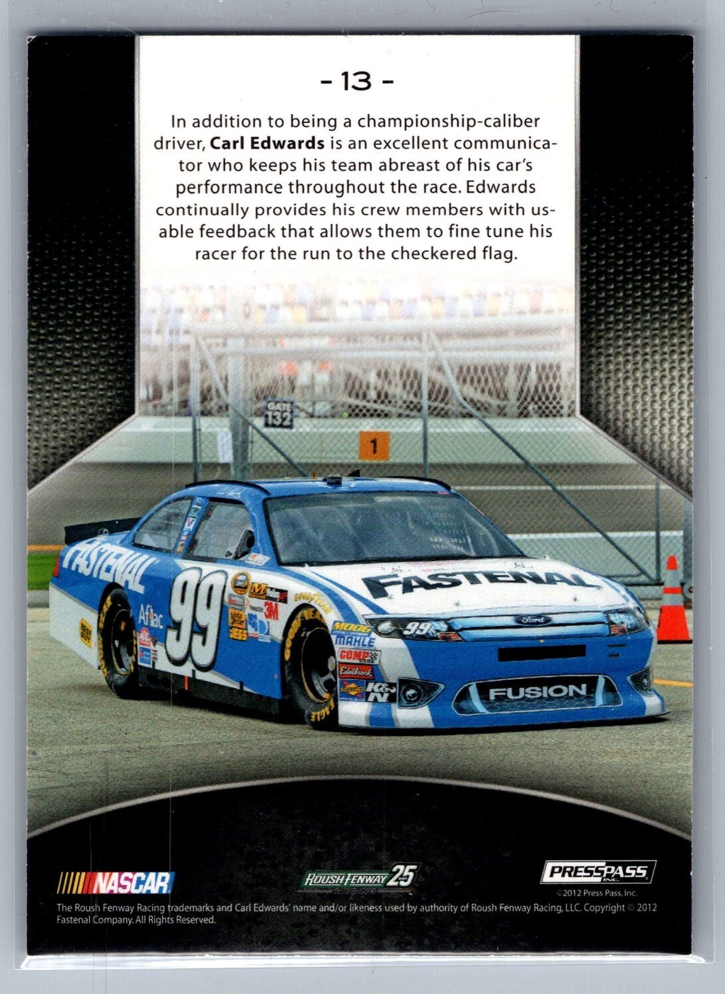 2012 Press Pass Redline #13 Carl Edwards Cyan 48/50