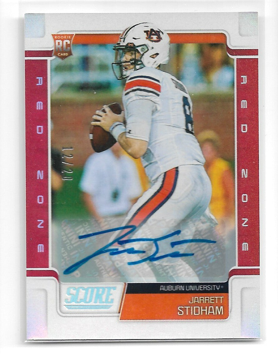 2019 Score Autographs Red Zone RC Jarrett Stidham #'d 12/20