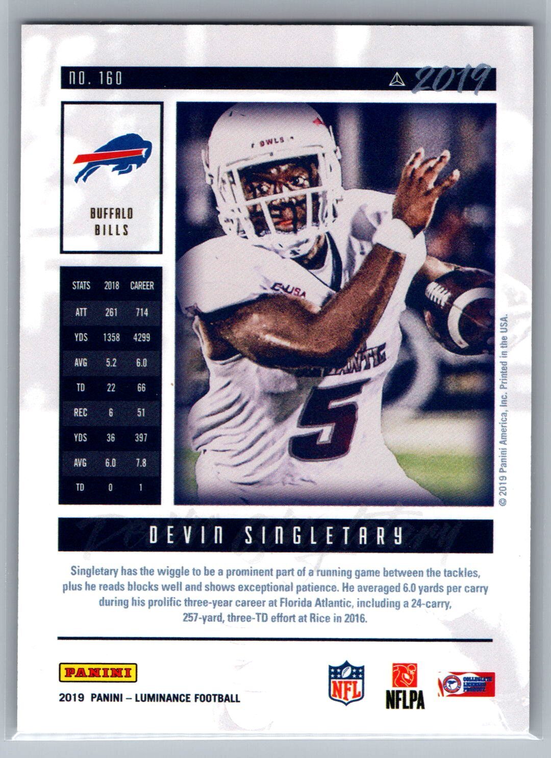 2019 Panini Luminance #160 Devin Singletary Green 17/49