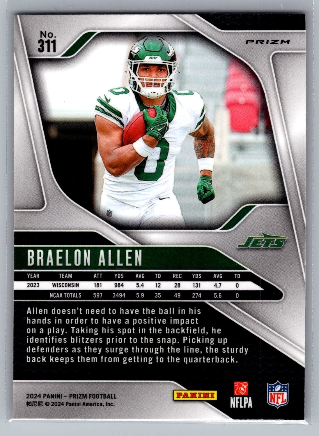 2024 Panini Prizm #311 Braelon Allen RC Lazer
