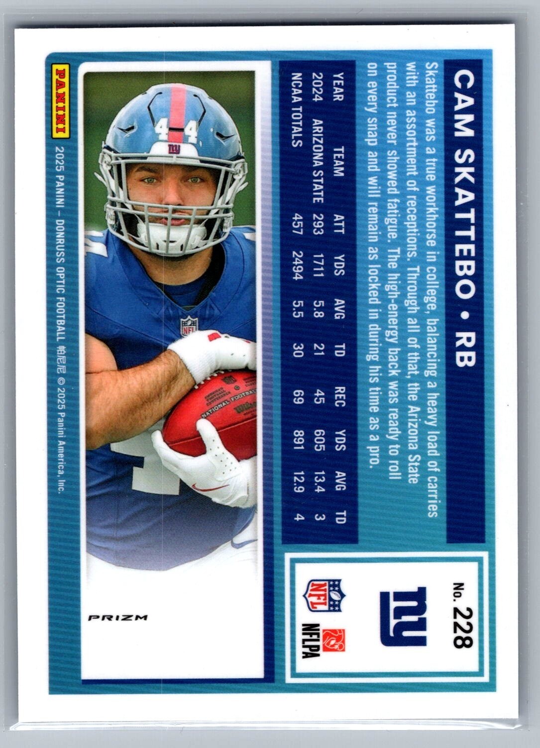 2025 Donruss Optic #228 Cam Skattebo Blue Hyper