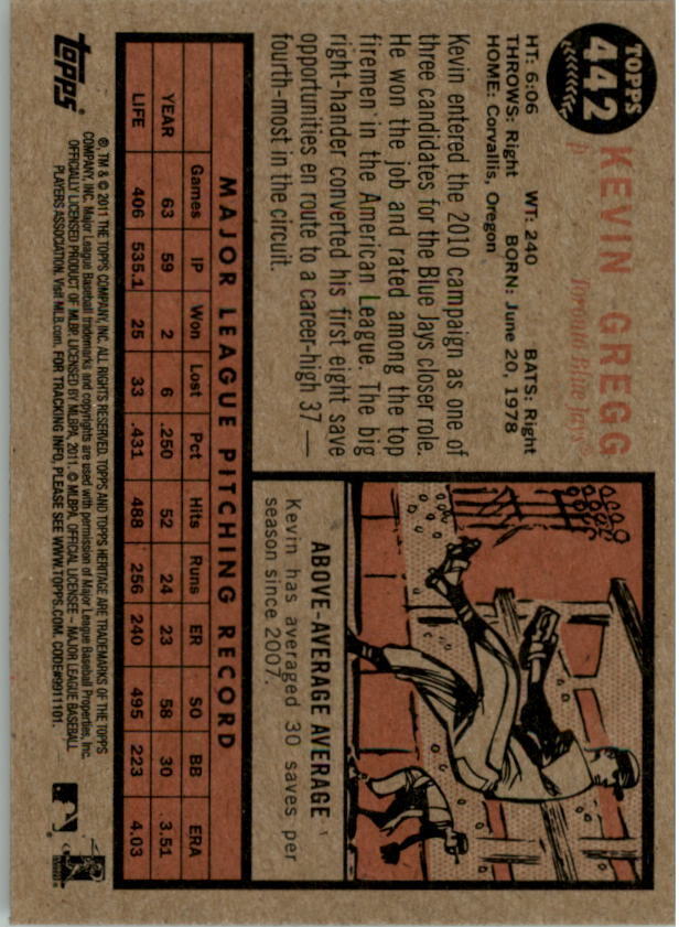 2011 Topps Heritage #442 Kevin Gregg SP - NM