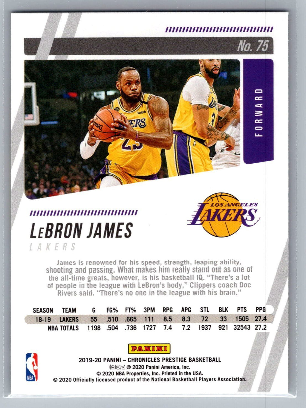 2019-20 Panini Chronicles #75 LeBron James Prestige