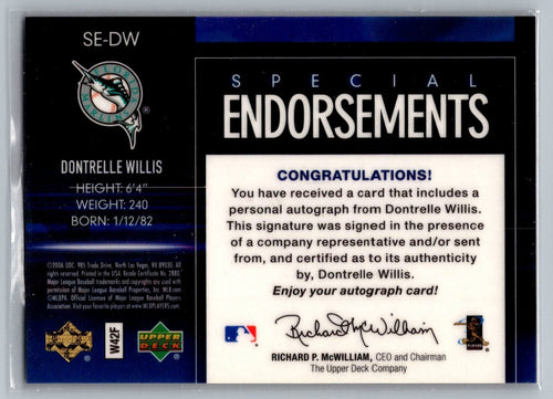 2006 Upper Deck Special F/X Special Endorsements #DW Dontrelle Willis