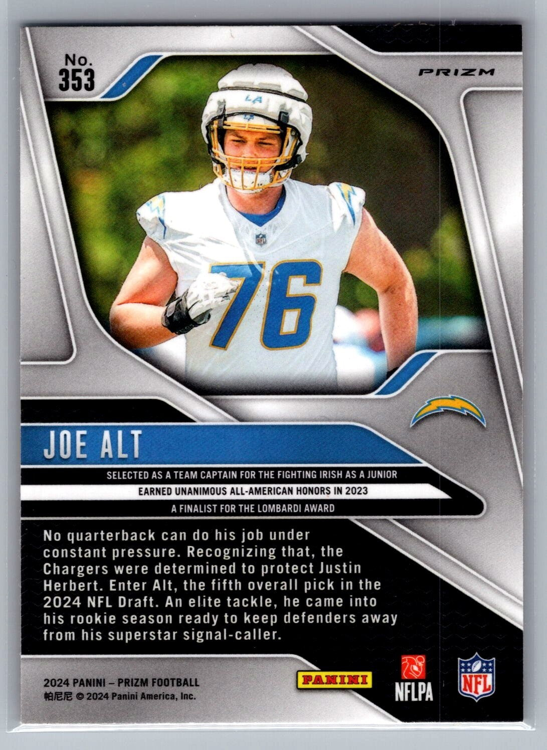 2024 Panini Prizm #353 Joe Alt RC Lazer
