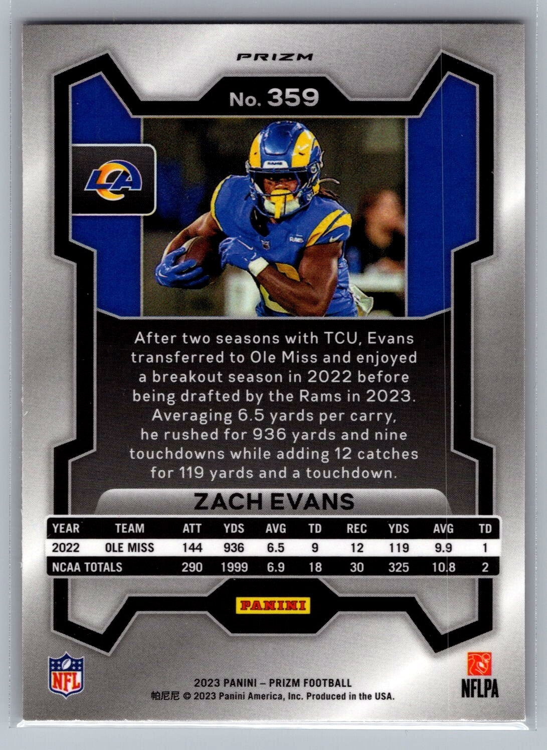 2023 Panini Prizm #359 Zach Evans RC Orange Lazer
