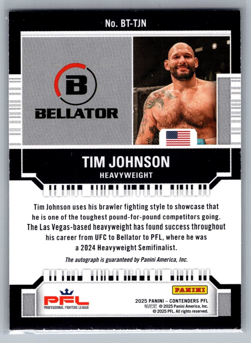 2025 Panini Contenders PFL Bellator Ink Silver #6 Tim Johnson Auto #'d 20/25
