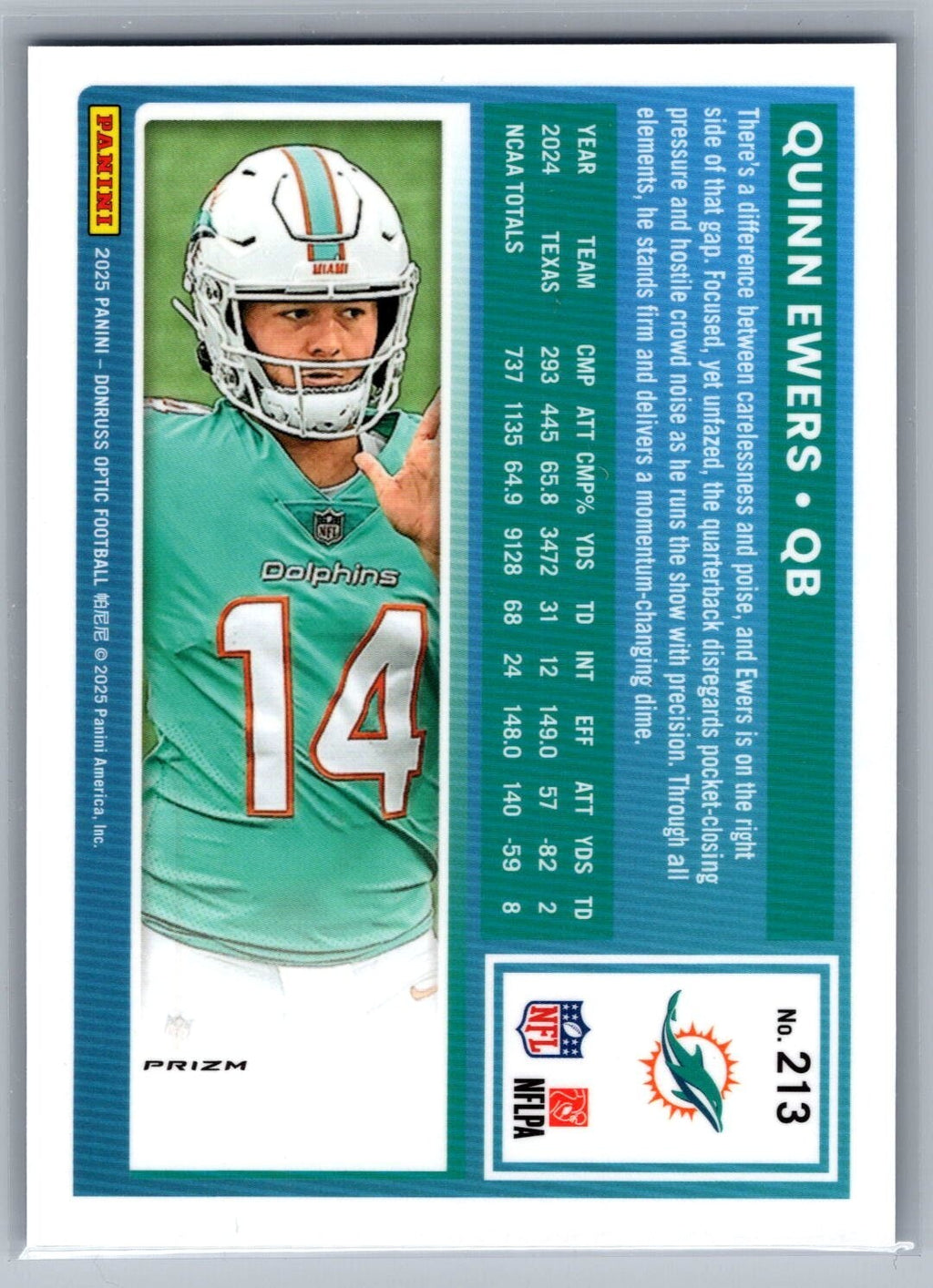 2025 Donruss Optic #213 Quinn Ewers Blue Hyper