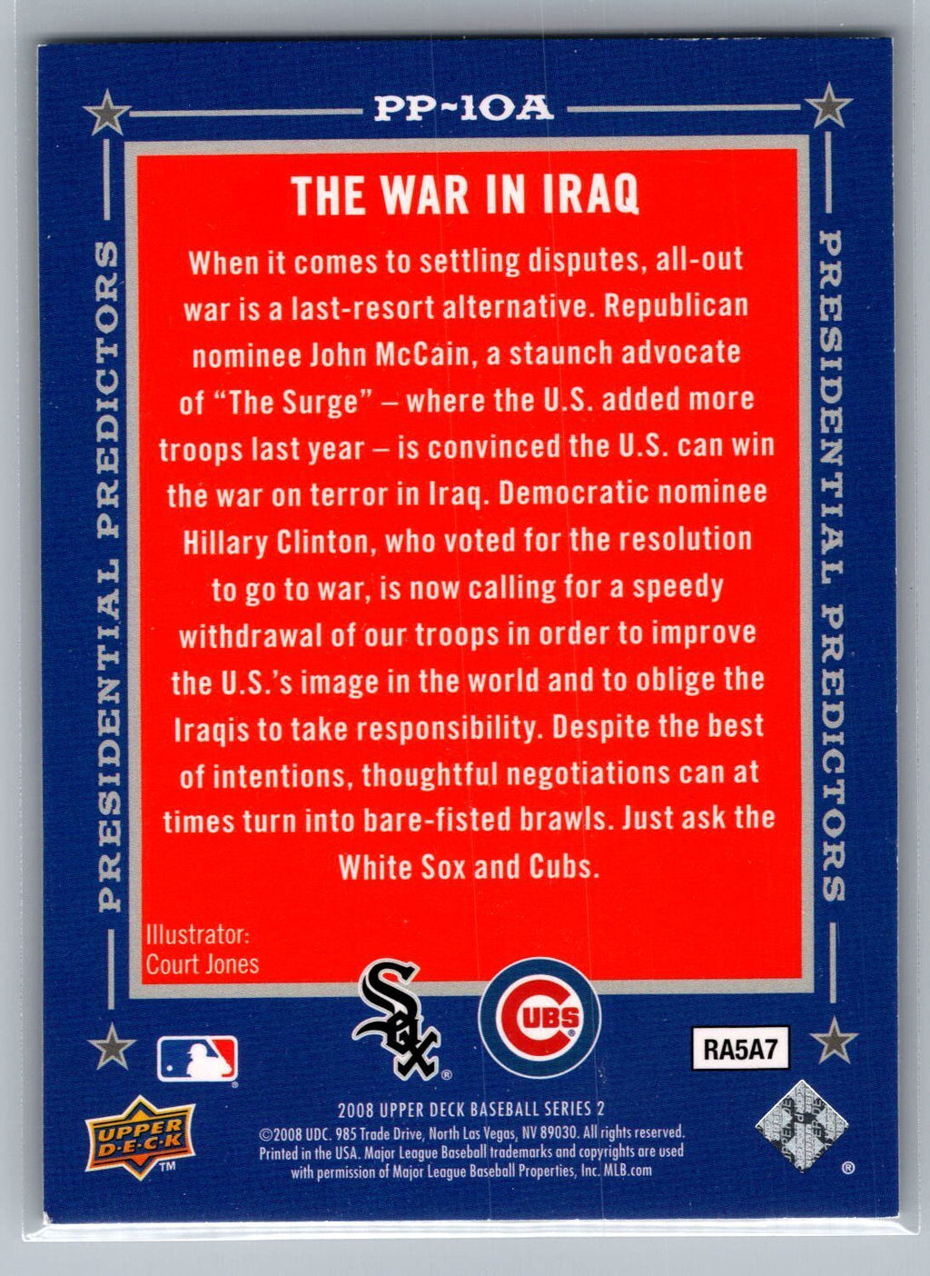 2008 Upper Deck #PP-10A John McCain / Hillary Clinton Presidential Predictors