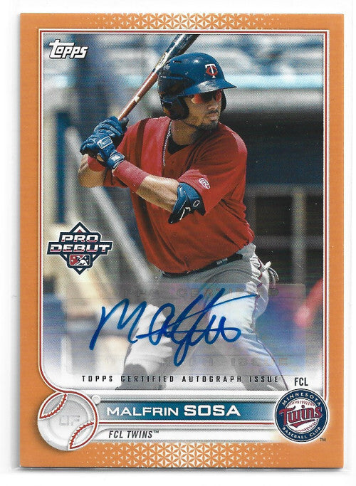2022 Topps Pro Debut Autographs Orange #PD67 Malfrin Sosa Auto 16/25 - NM