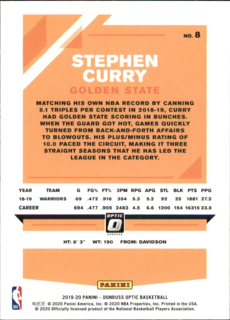 2019-20 Donruss Optic #8 Stephen Curry - NM