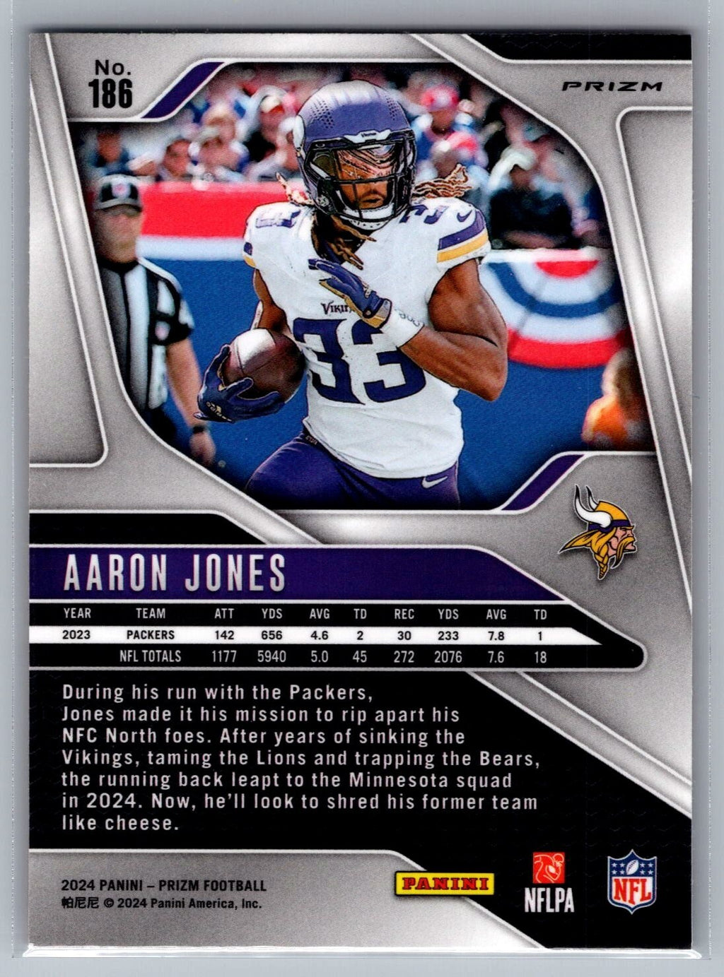 2024 Panini Prizm #186 Aaron Jones Lazer