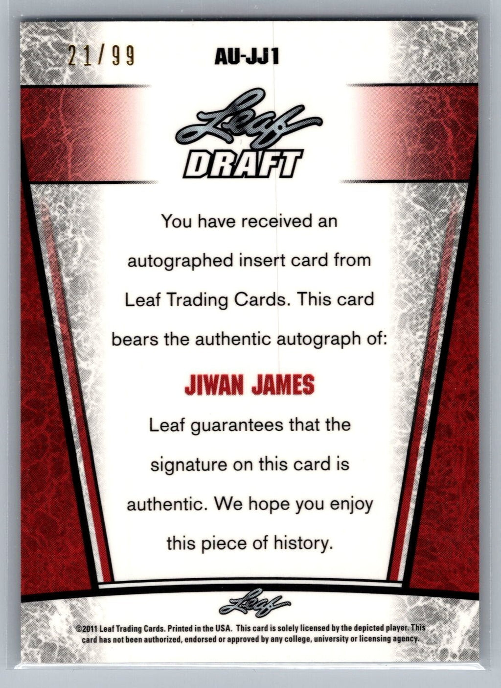 2011 Leaf Metal Draft Prismatic #JJ1 Jiwan James 21/99 TIGERS