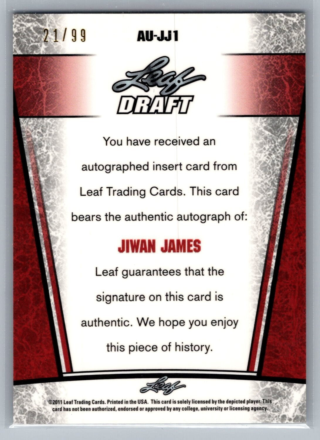 2011 Leaf Metal Draft Prismatic #JJ1 Jiwan James 21/99 TIGERS