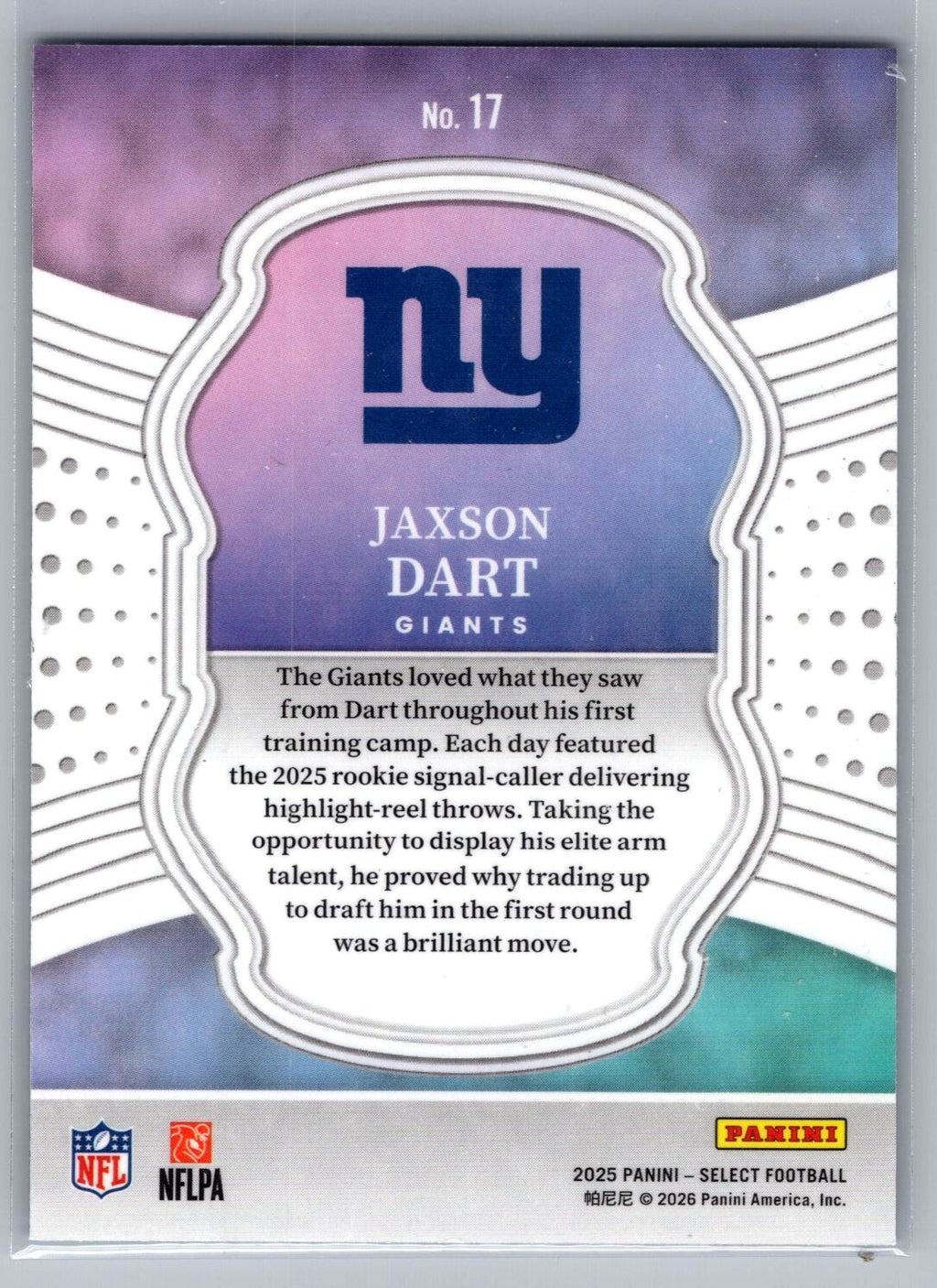 2025 Panini Select #17 Jaxson Dart Select Certified Rookies