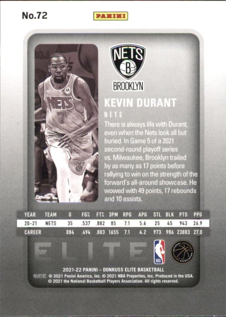 2021-22 Elite #72 Kevin Durant - NM