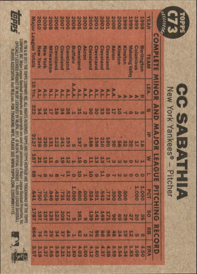 2011 Topps Heritage Black #C73 CC Sabathia - NM