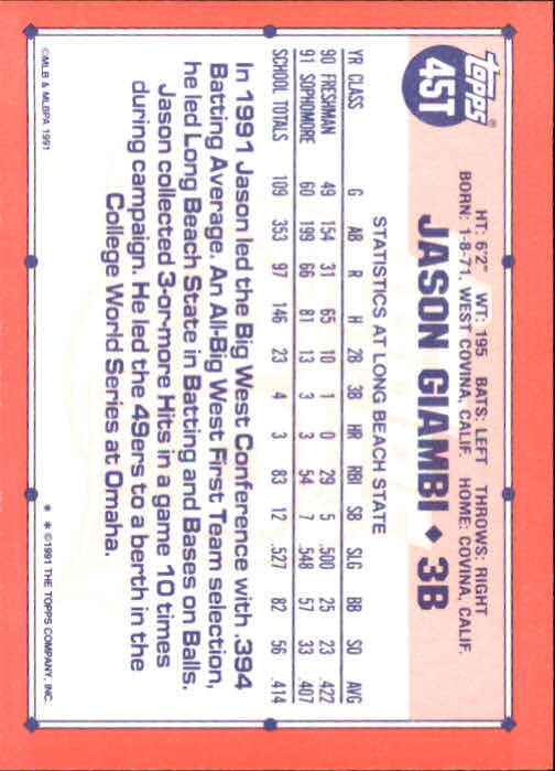 1991 Topps Traded #45T Jason Giambi USA RC - NM