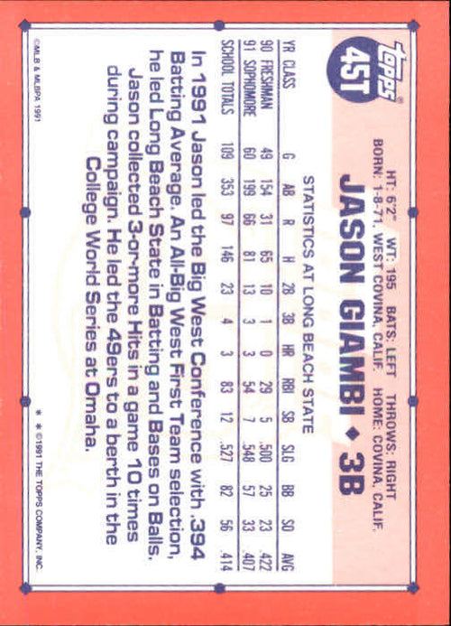 1991 Topps Traded #45T Jason Giambi USA RC - NM