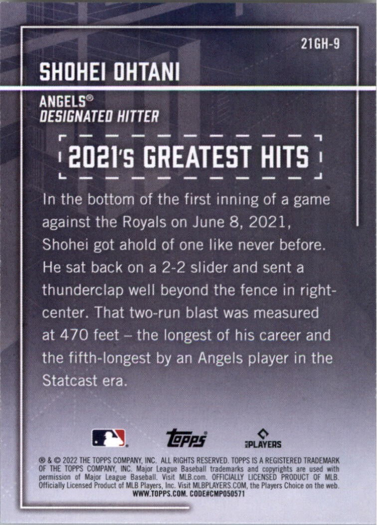 2022 Topps '21 Greatest Hits #21GH9 Shohei Ohtani - NM