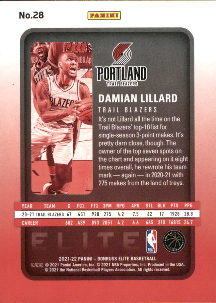 2021-22 Elite #28 Damian Lillard - NM