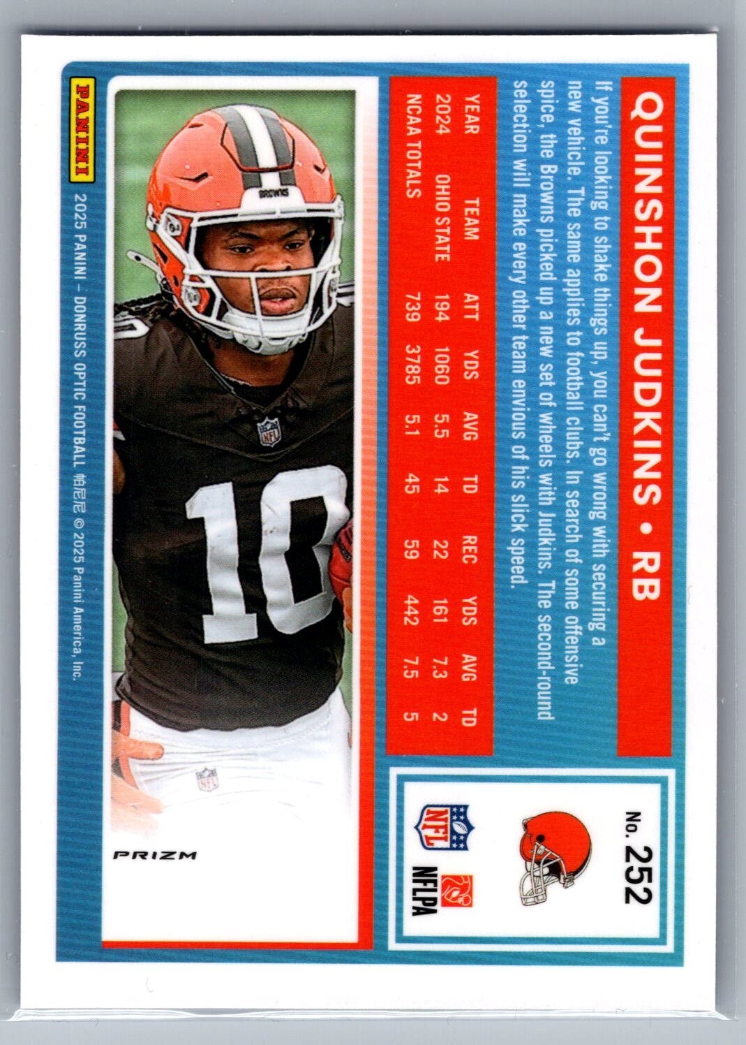 2025 Donruss Optic #252 Quinshon Judkins Purple Shock