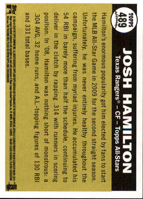 2010 Topps Heritage #489 Josh Hamilton AS SP - NM