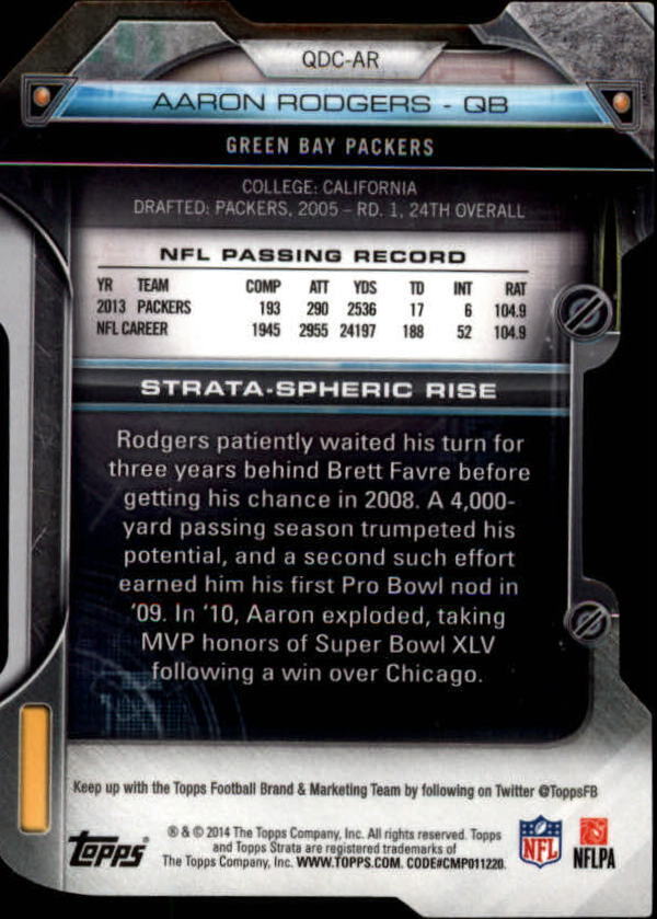 2014 Topps Strata Quarterback Die Cuts #QDCAR Aaron Rodgers - NM