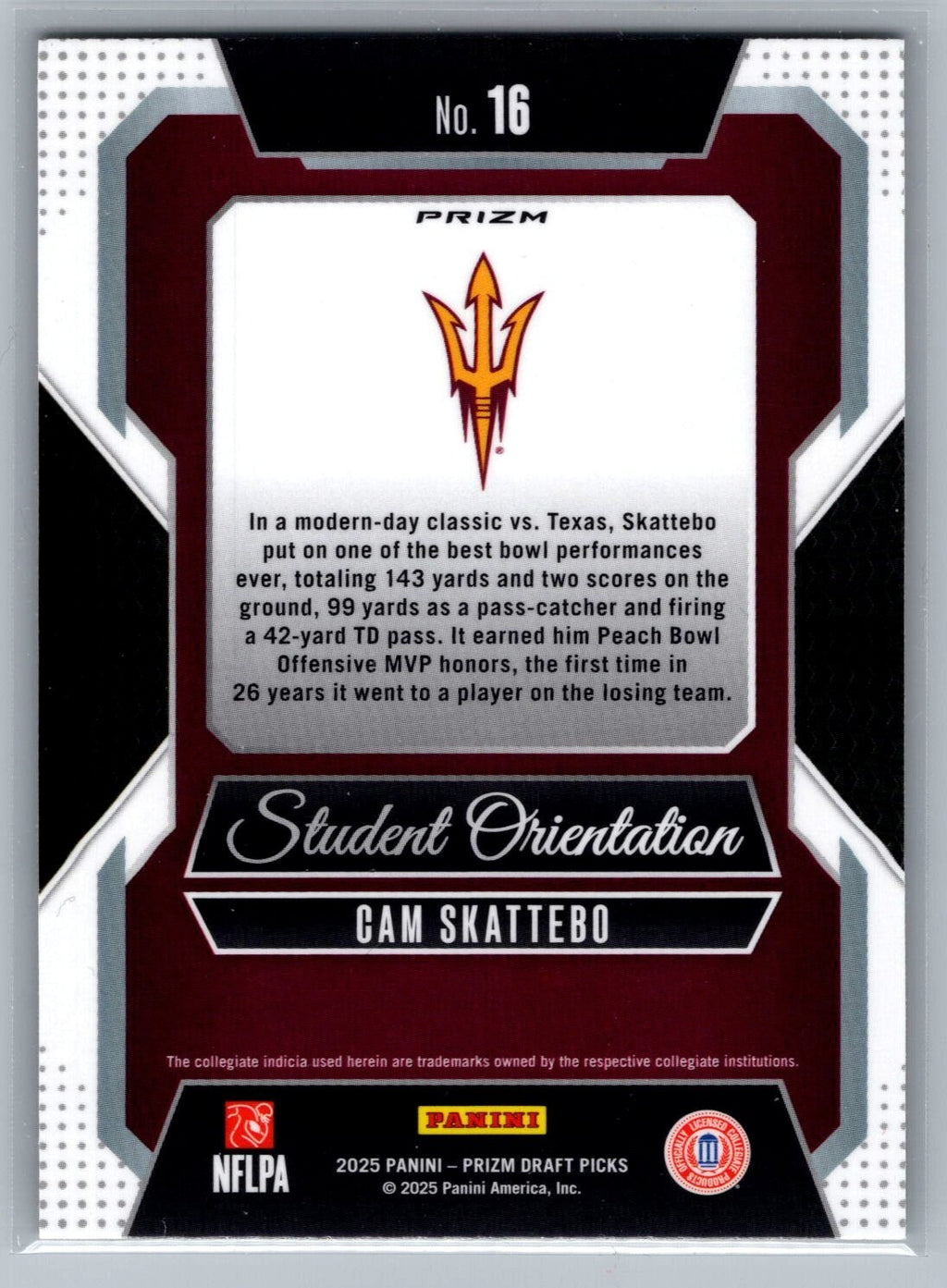 2025 Panini Prizm Draft Picks Student Orientation Gold Ice #16 Cam Skattebo - NM