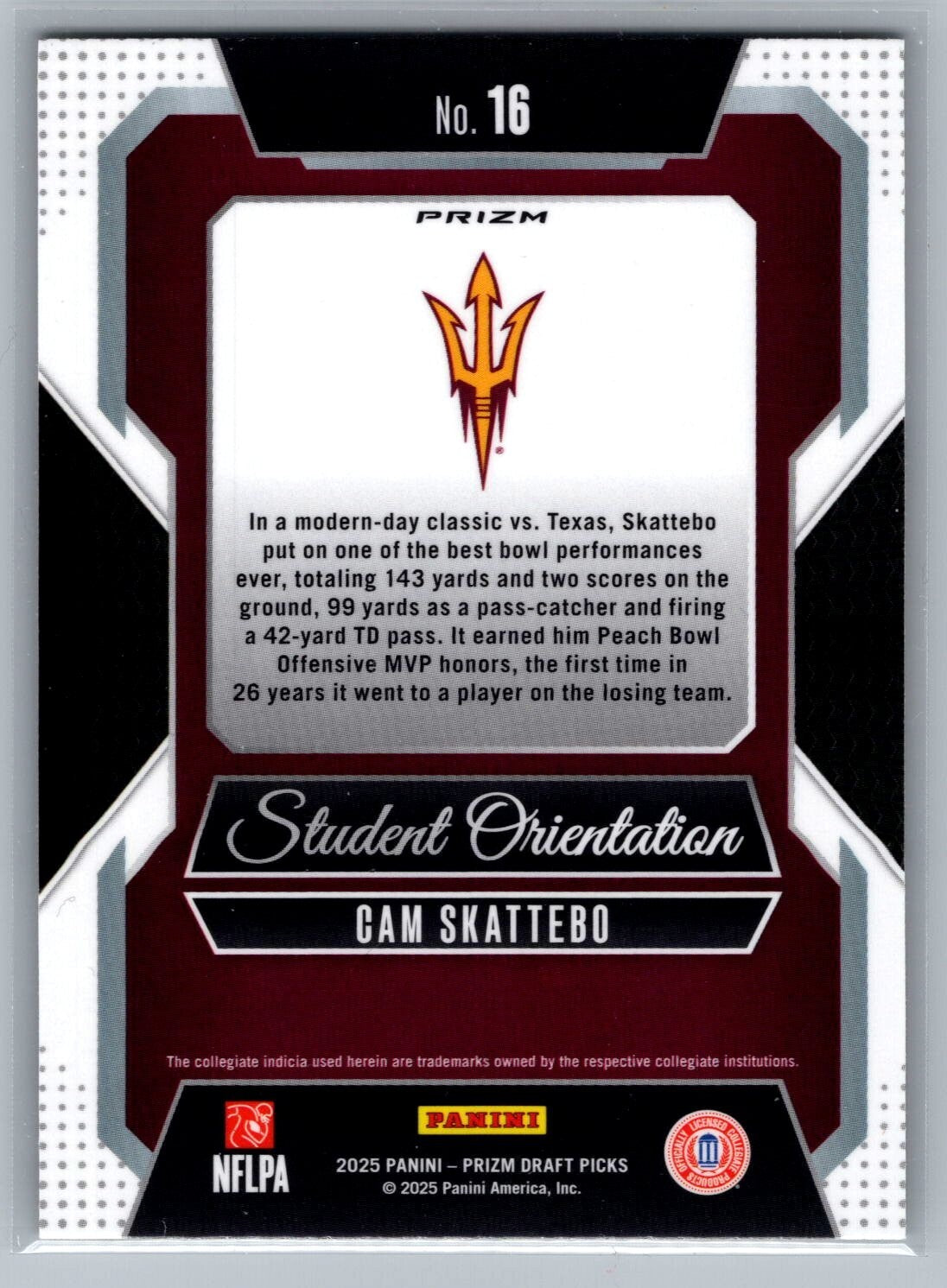 2025 Panini Prizm Draft Picks Student Orientation Gold Ice #16 Cam Skattebo - NM