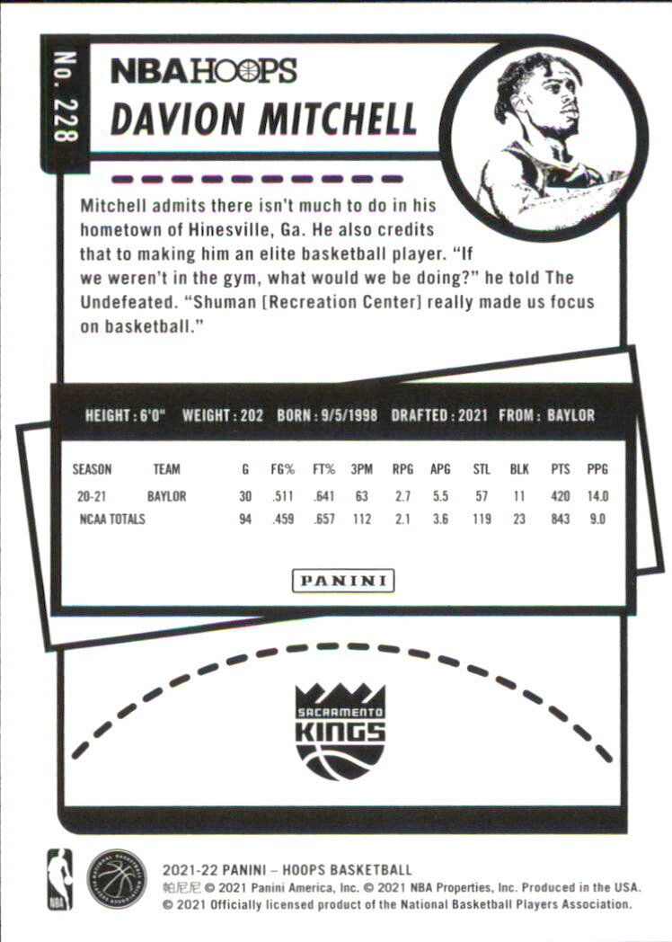 2021-22 Hoops #228 Davion Mitchell RC - NM