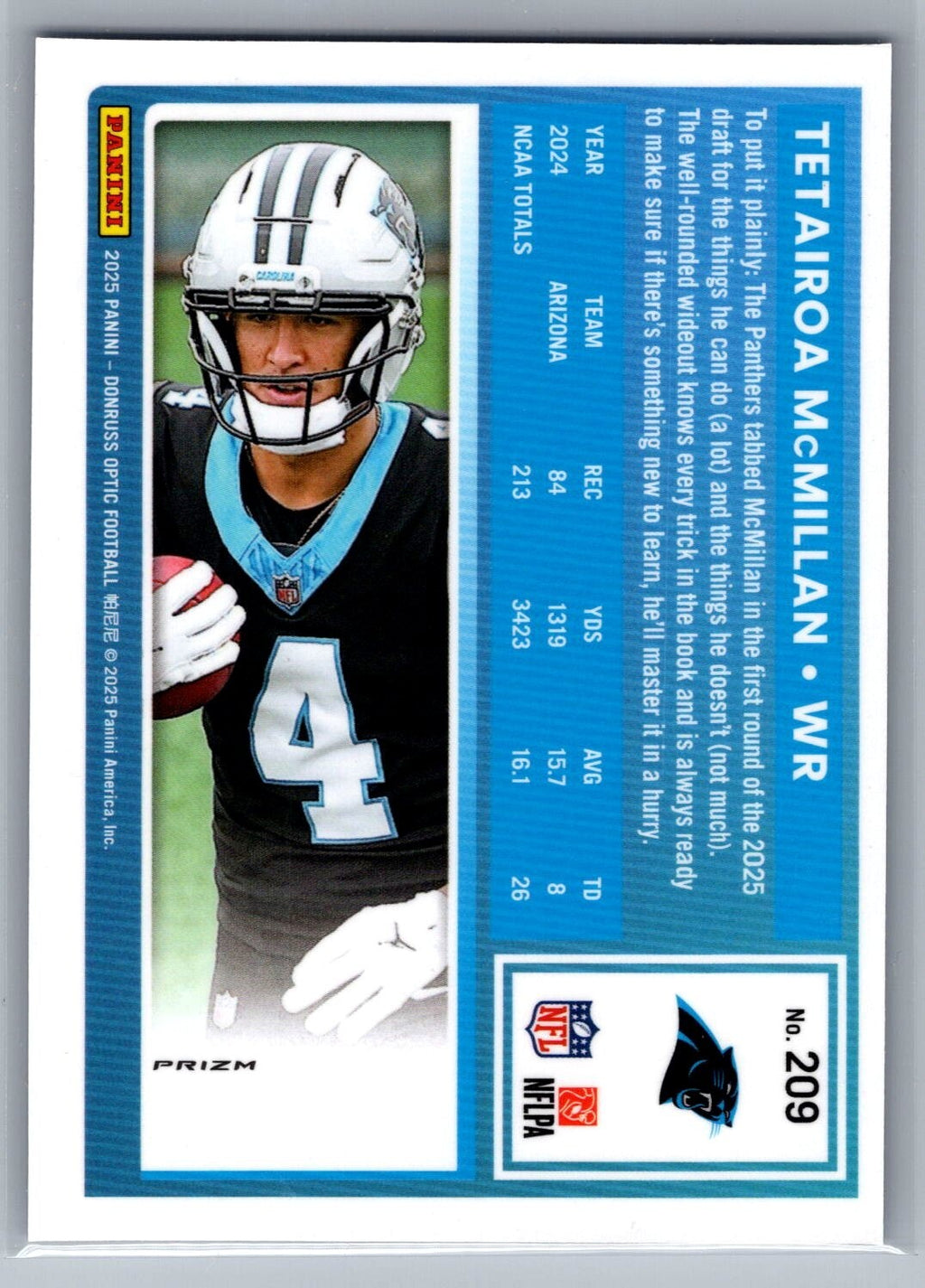 2025 Donruss Optic #209 Tetairoa McMillan Blue Hyper