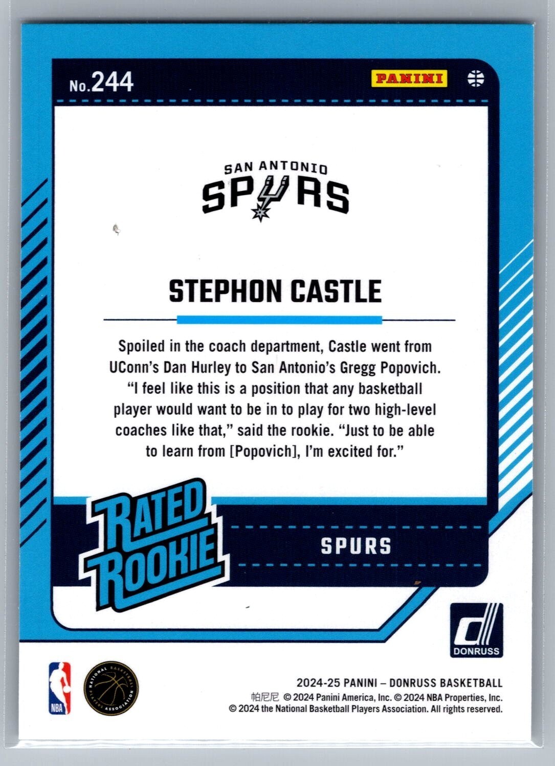 2024-25 Donruss #244 Stephon Castle RR RC