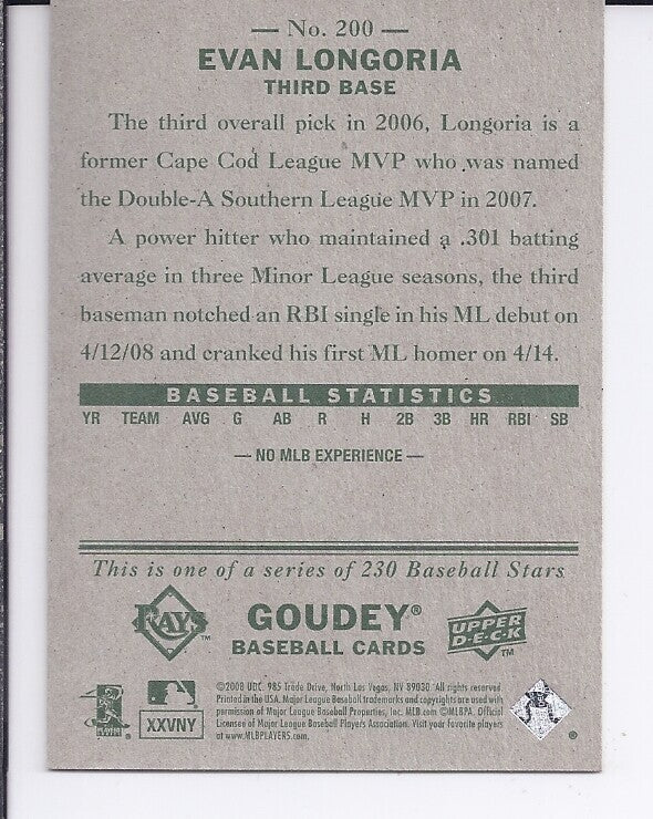 2008 Upper Deck Goudey #200 Evan Longoria RC - NM