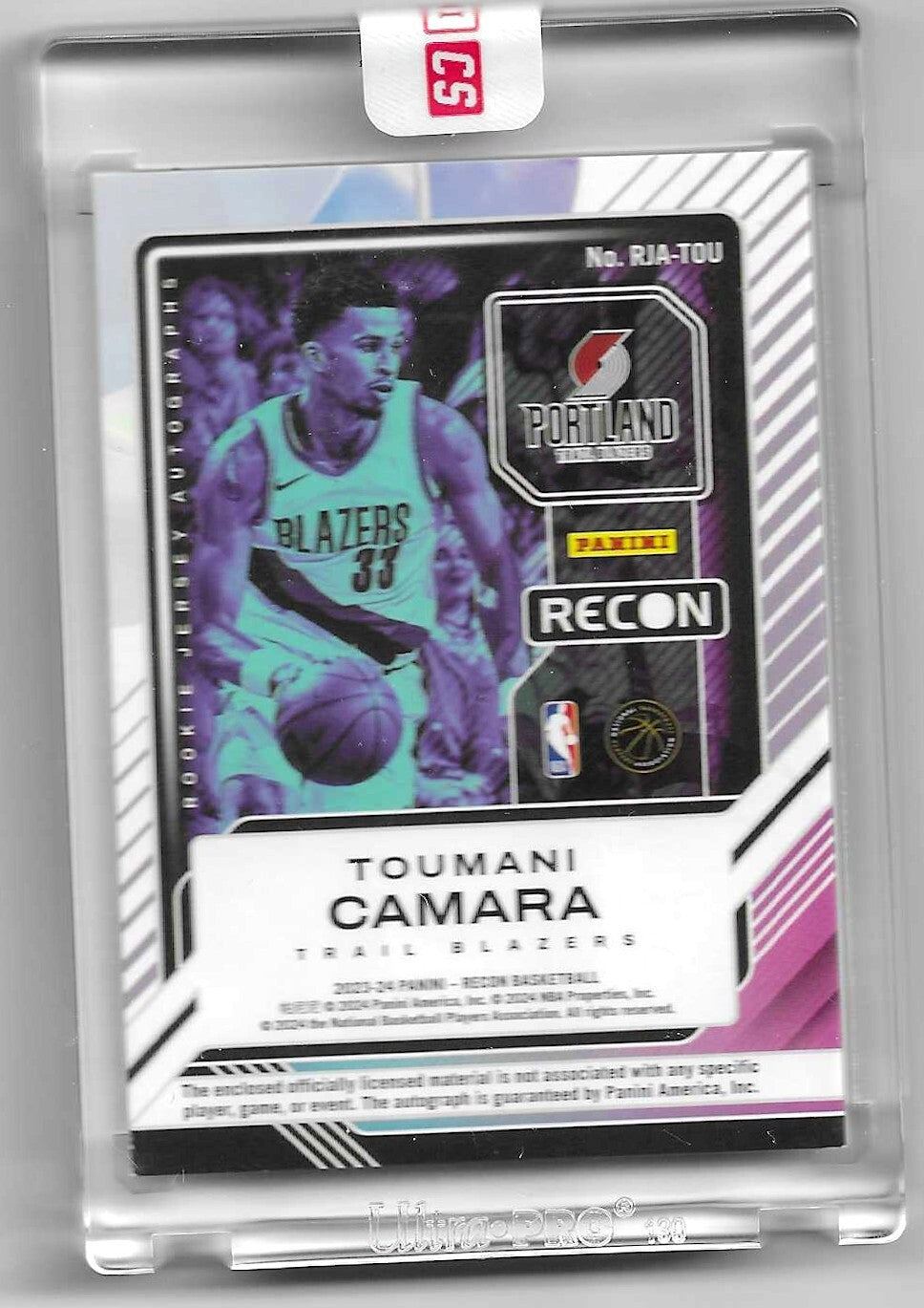 2023-24 Panini Recon Novice Patch Autographs #20 Toumani Camara RC  #'d 67/99