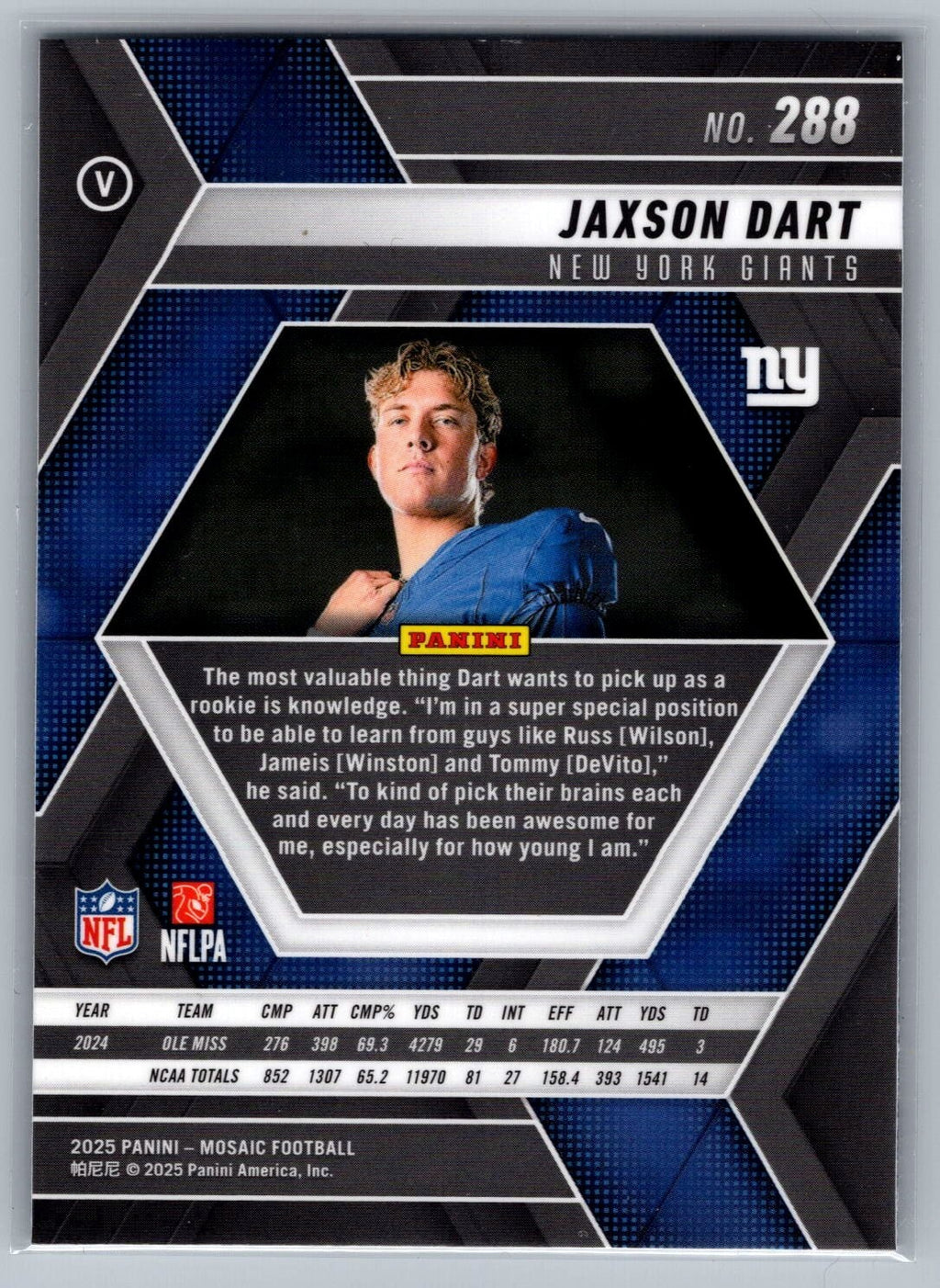 2025 Panini Mosaic #288 Jaxson Dart VAR - NM