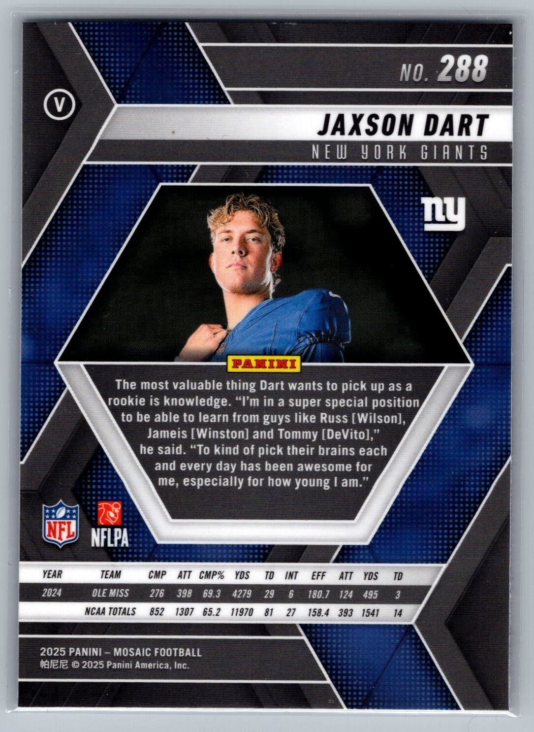 2025 Panini Mosaic #288 Jaxson Dart VAR - NM