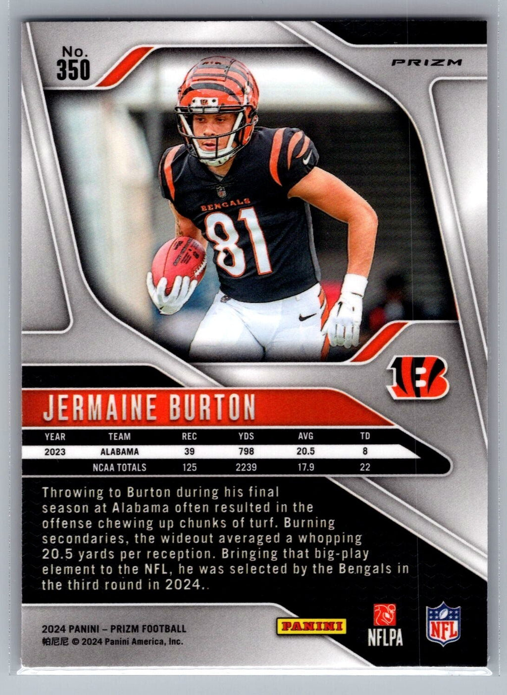 2024 Panini Prizm #350 Jermaine Burton RC Lazer