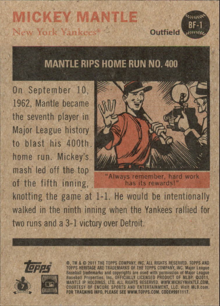 2011 Topps Heritage Baseball Flashbacks #BF1 Mickey Mantle - NM