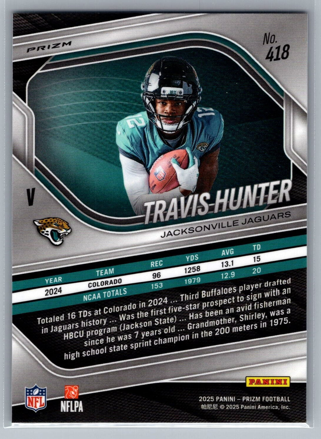 2025 Panini Prizm Prizms Silver #418 Travis Hunter - NM