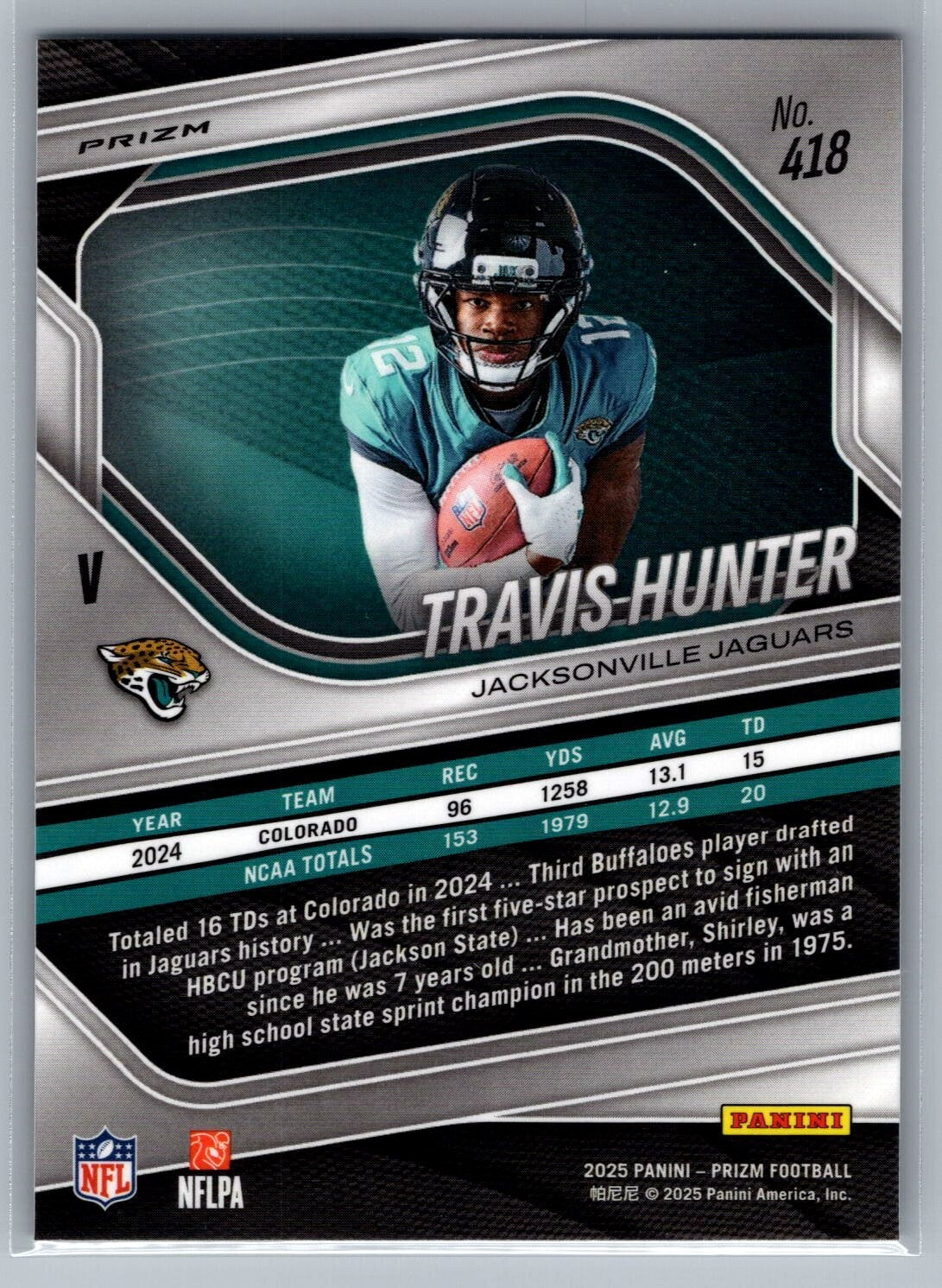 2025 Panini Prizm Prizms Silver #418 Travis Hunter - NM