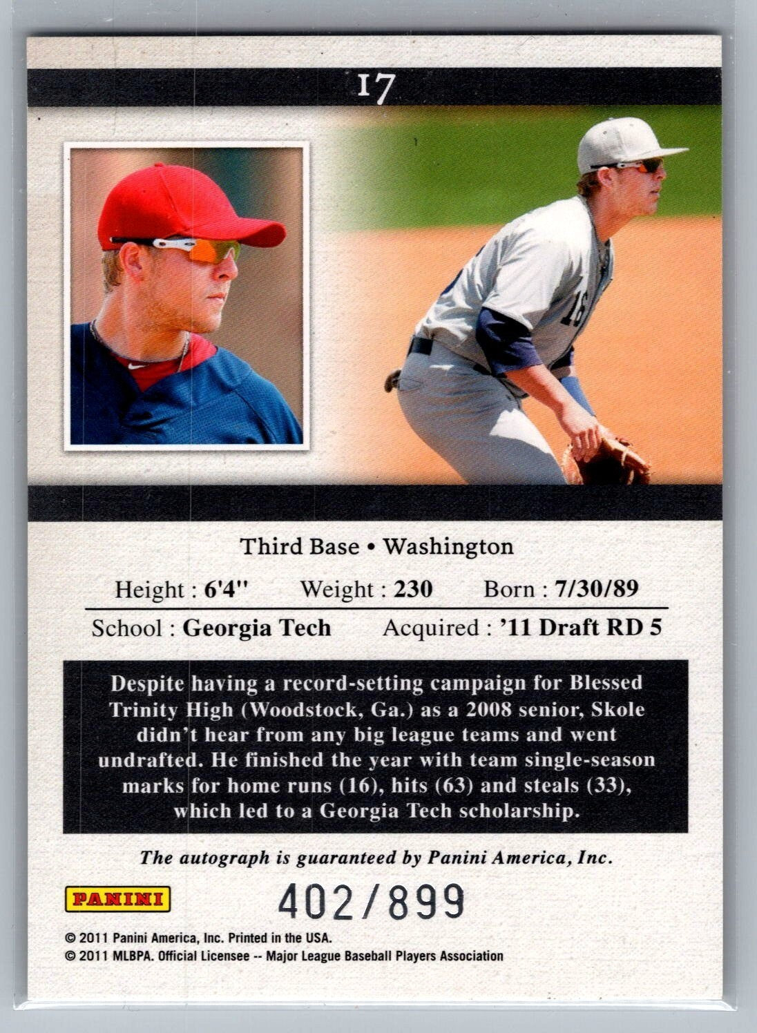 2011 Donruss Elite Extra Edition Yearbook Signatures #17 Matt Skole 402/899