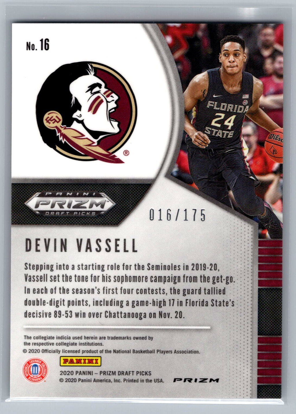 2020 Panini Prizm Draft Picks Collegiate #16 Devin Vassell Fast Break Blue #/175