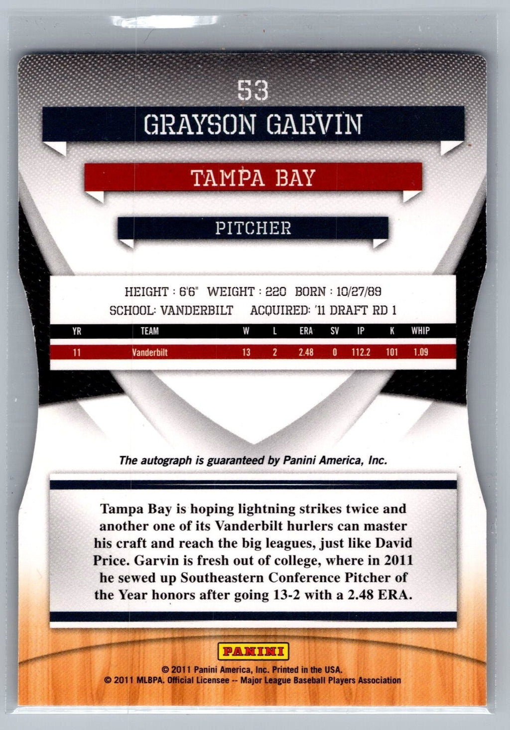 2011 Elite Extra Edition Prospects Signature Status #53 Grayson Garvin 34/50