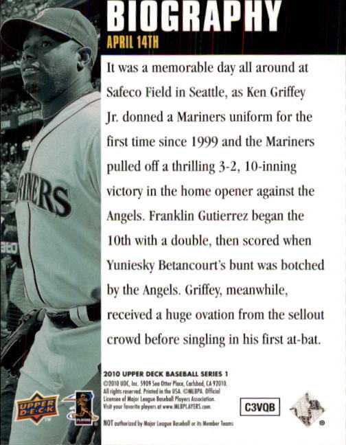 2010 Upper Deck Season Biography #SB11 Ken Griffey Jr. - NM