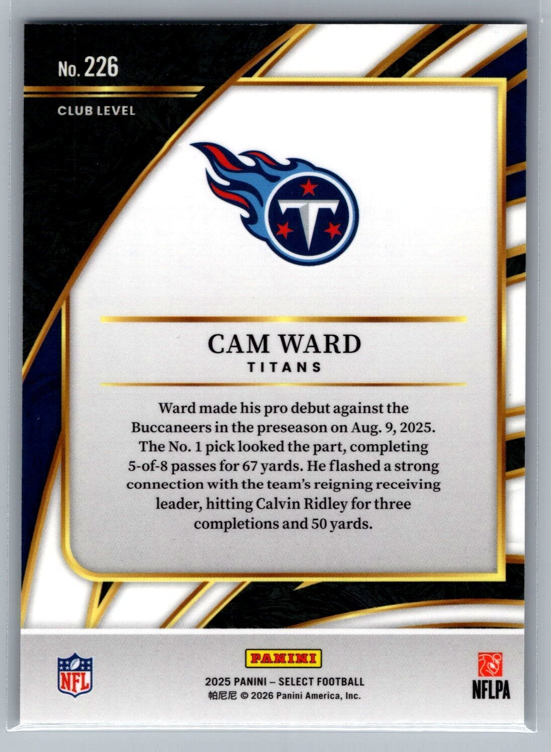 2025 Select #226 Cam Ward - NM